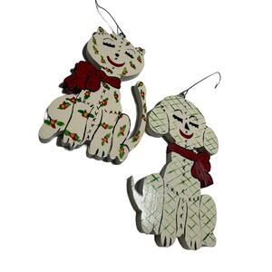 Vintage Smiling Cat and Dog Christmas Ornaments